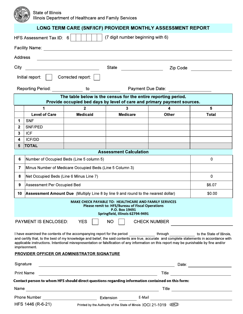 Form HFS1446 Long Term Care (Snf / Icf) Provider Monthly Assessment Report - Illinois, Page 1