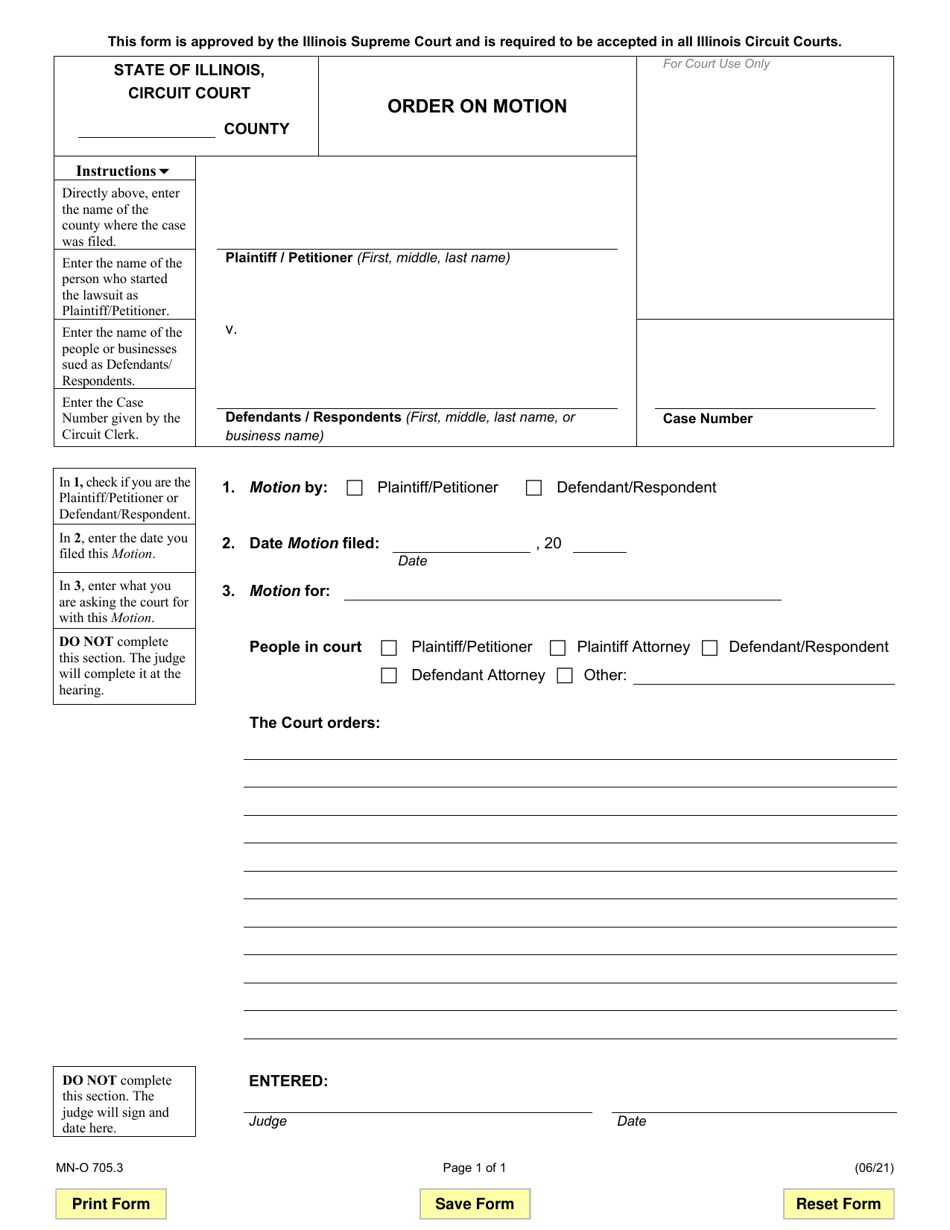 Form MN-O705.3 Order on Motion - Illinois, Page 1