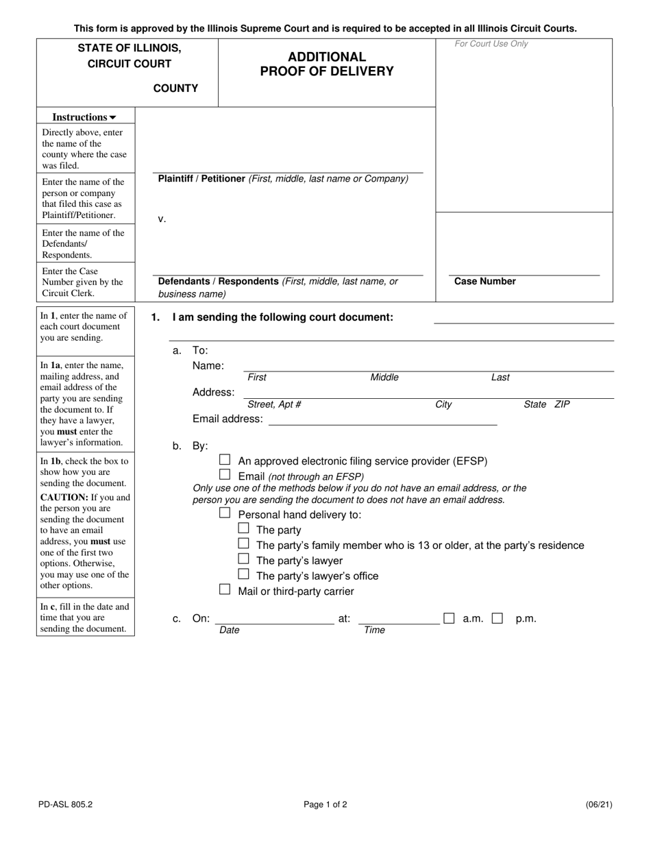 Form PD-ASL805.2 Additional Proof of Delivery - Illinois, Page 1
