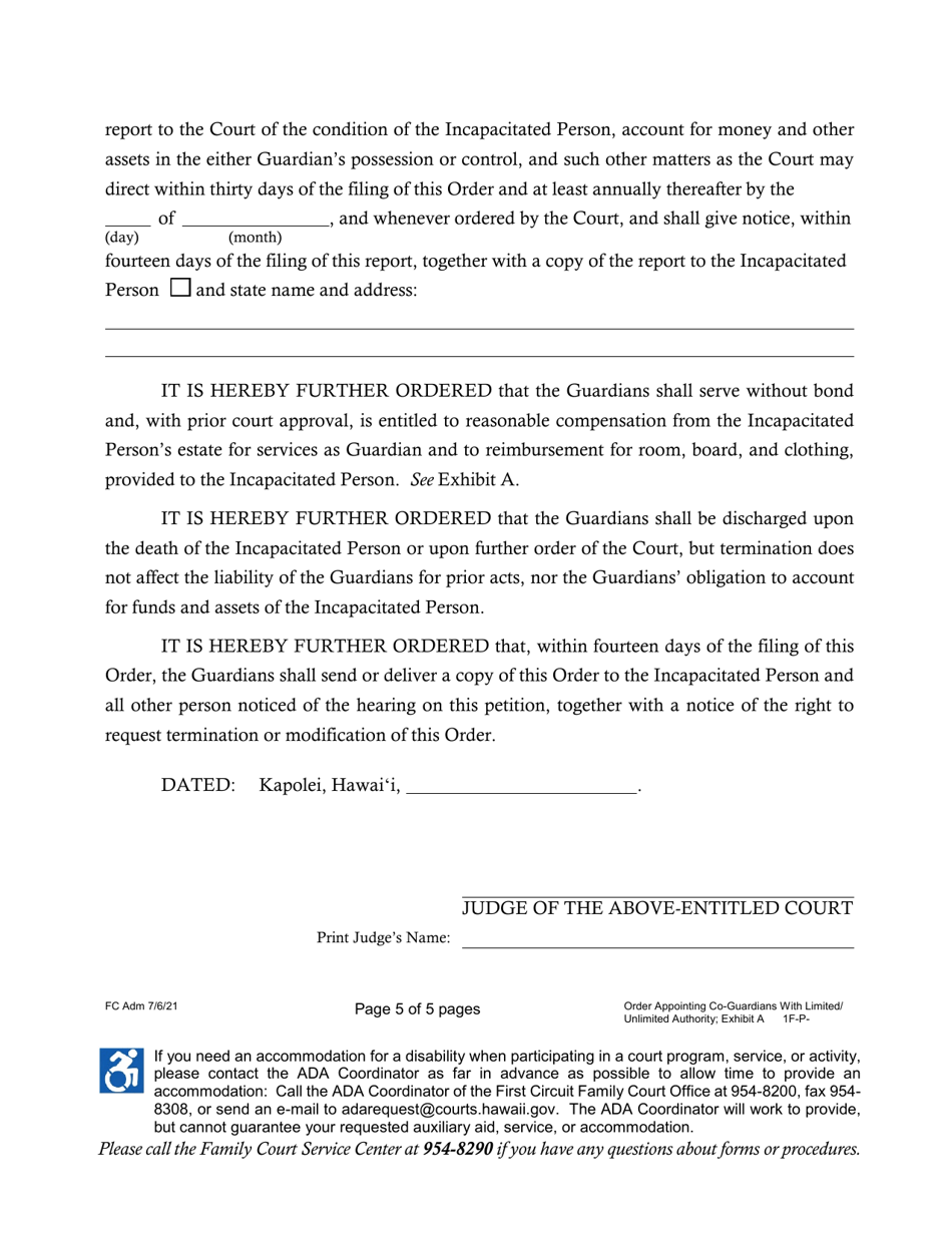 Form 1F-P-3029 Order Appointing Co-guardians - Hawaii, Page 5