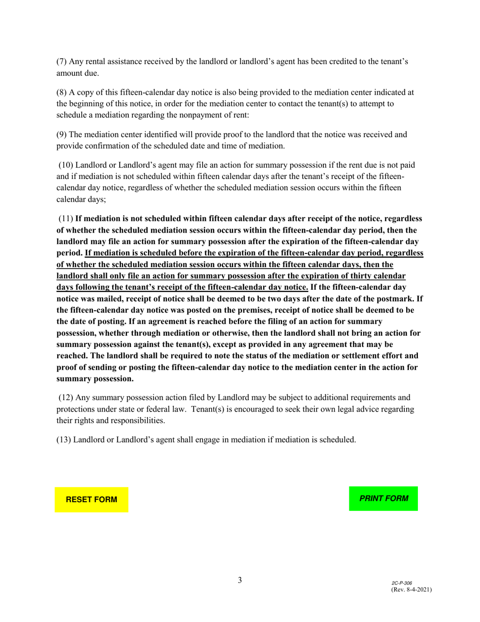 Form 2C-P-306 Fifteen Calendar Day Notice of Termination for Failure to Pay Rent - Hawaii, Page 3