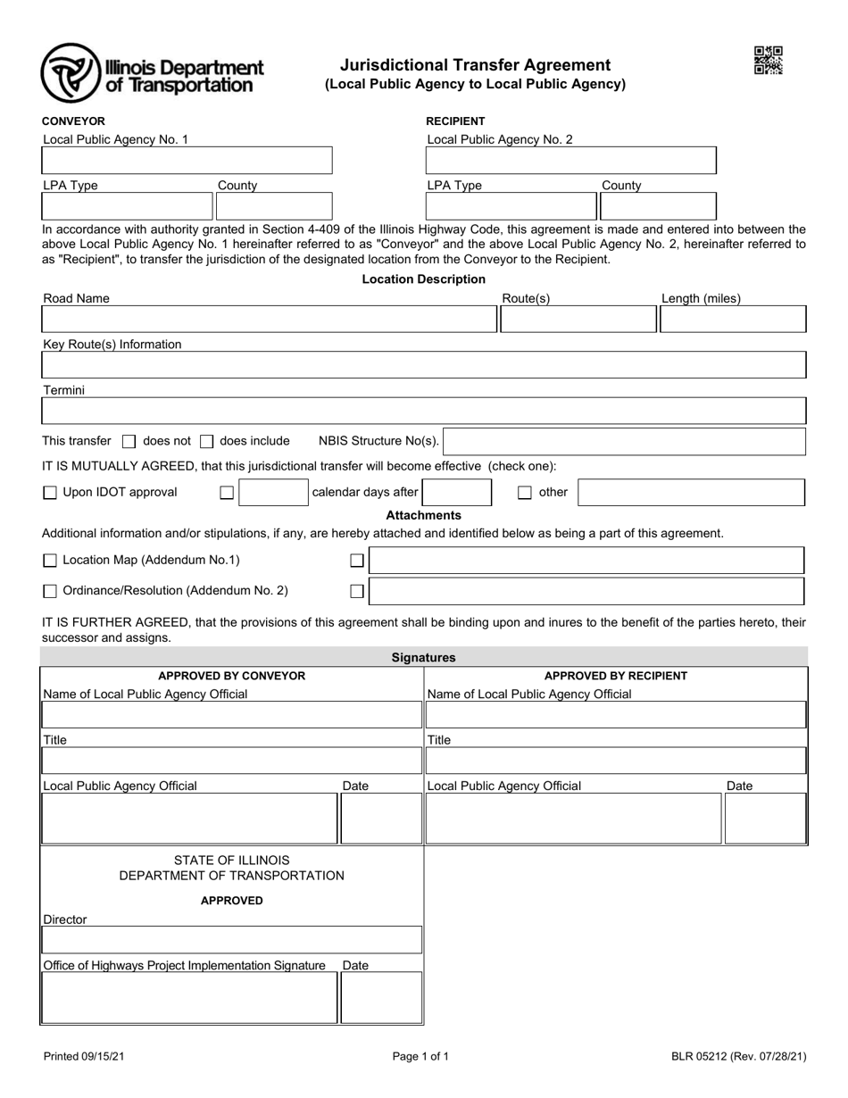 Form BLR05212 Jurisdictional Transfer Agreement (Local Public Agency to Local Public Agency) - Illinois, Page 1