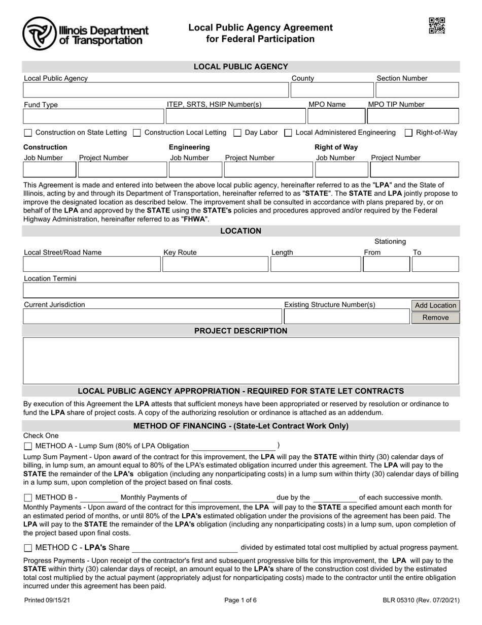 Form BLR05310 Local Public Agency Agreement for Federal Participation - Illinois, Page 1