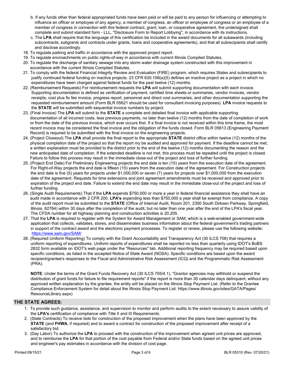 Form BLR05310 Local Public Agency Agreement for Federal Participation - Illinois, Page 3