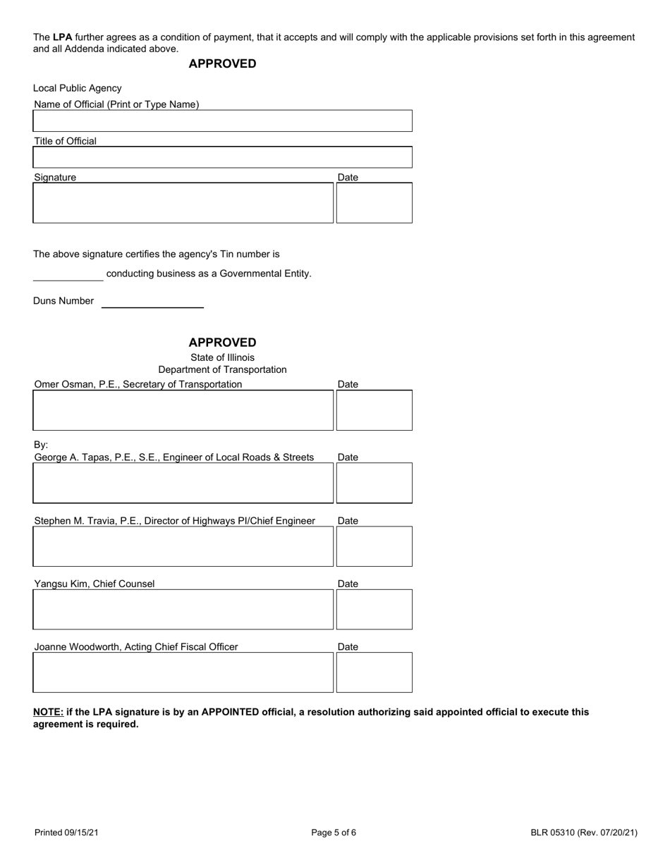 Form BLR05310 Local Public Agency Agreement for Federal Participation - Illinois, Page 5