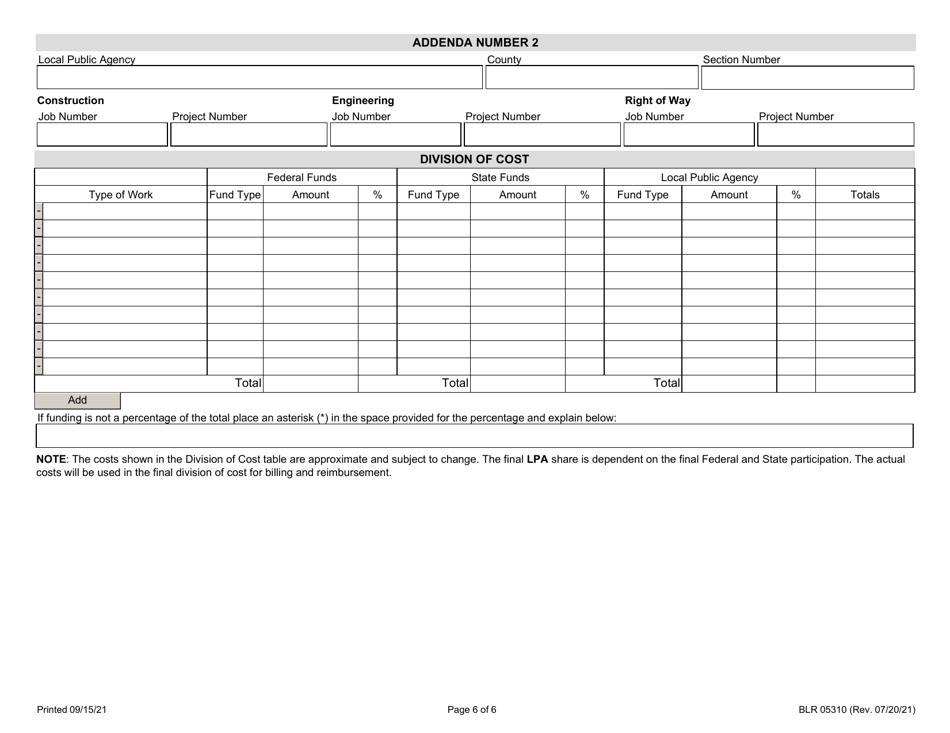 Form BLR05310 Local Public Agency Agreement for Federal Participation - Illinois, Page 6