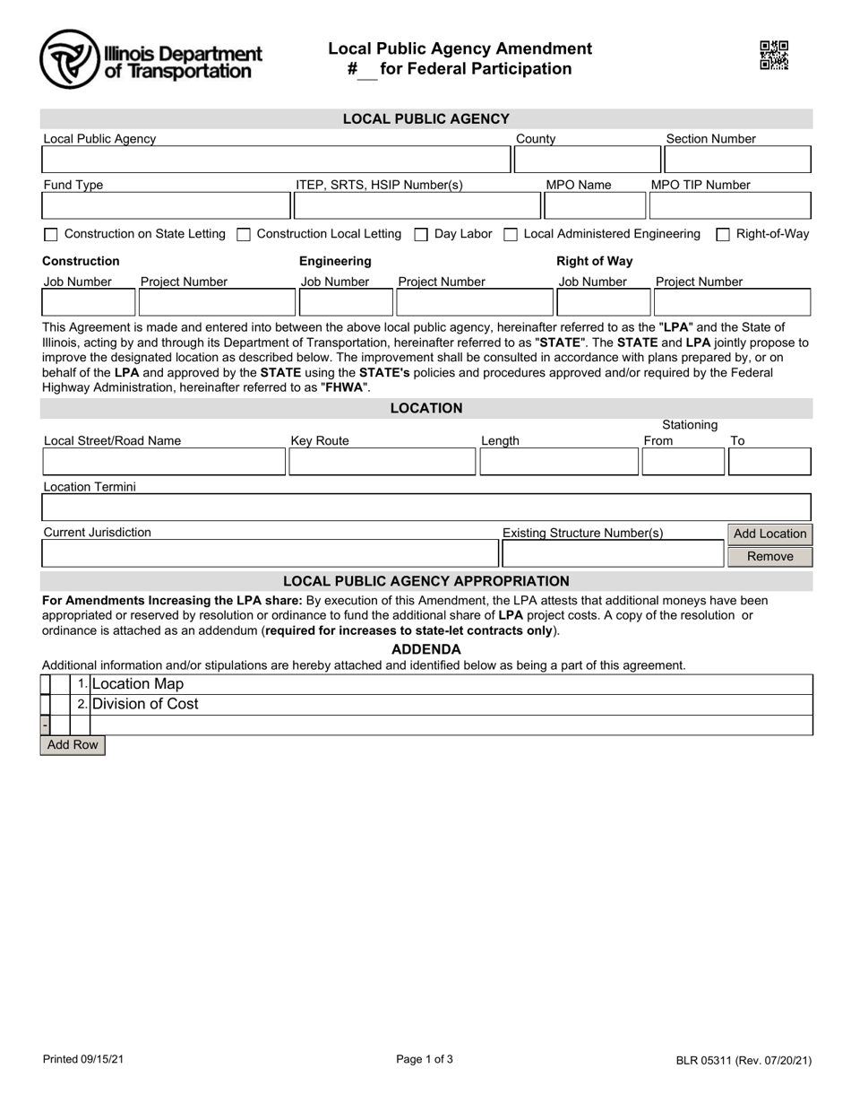 Form BLR05311 Local Public Agency Amendment for Federal Participation - Illinois, Page 1