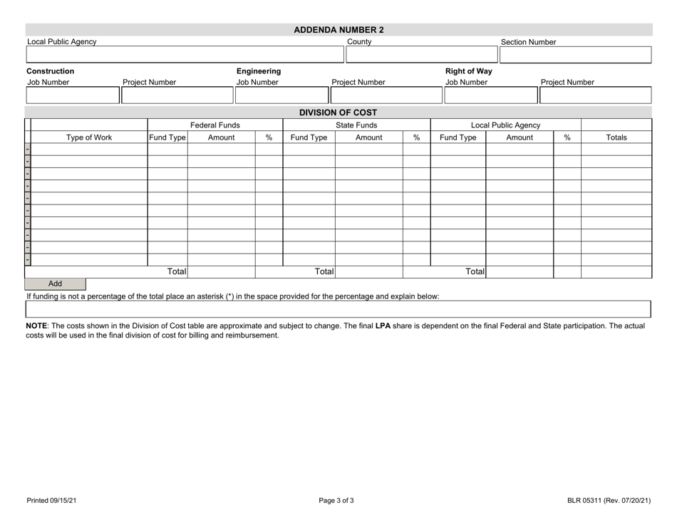Form BLR05311 Local Public Agency Amendment for Federal Participation - Illinois, Page 3