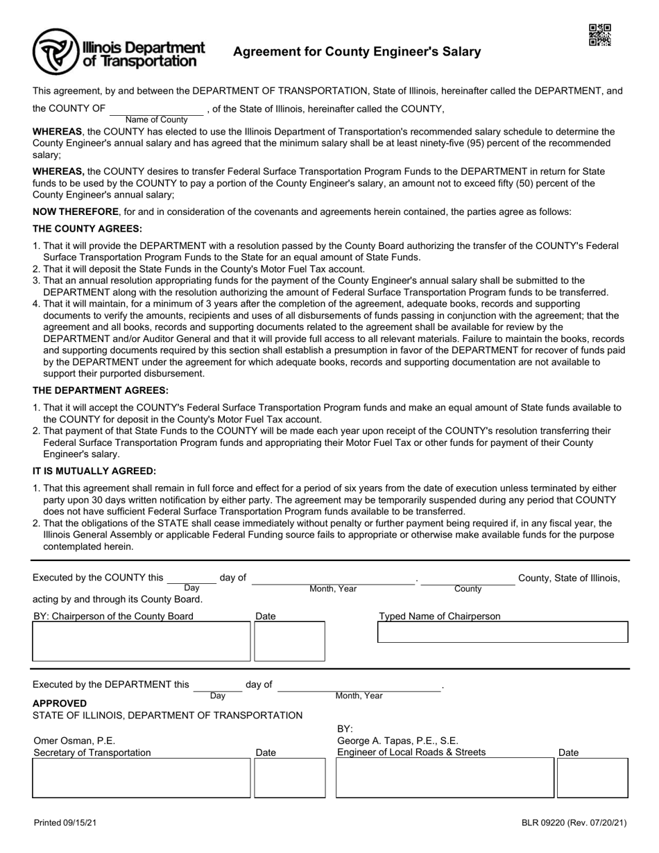 Form BLR09220 Agreement for County Engineers Salary - Illinois, Page 1