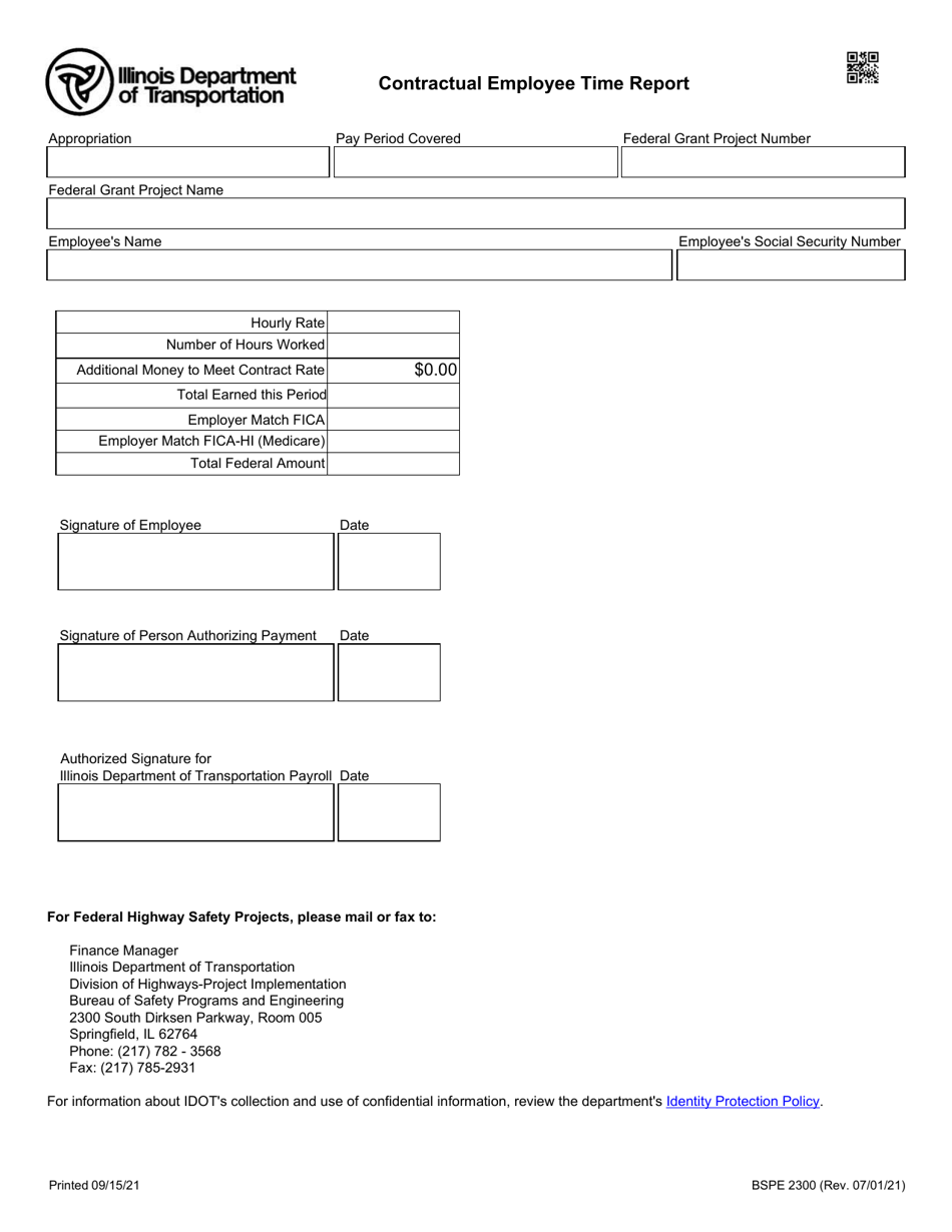 Form BSPE2300 Contractual Employee Time Report - Illinois, Page 1