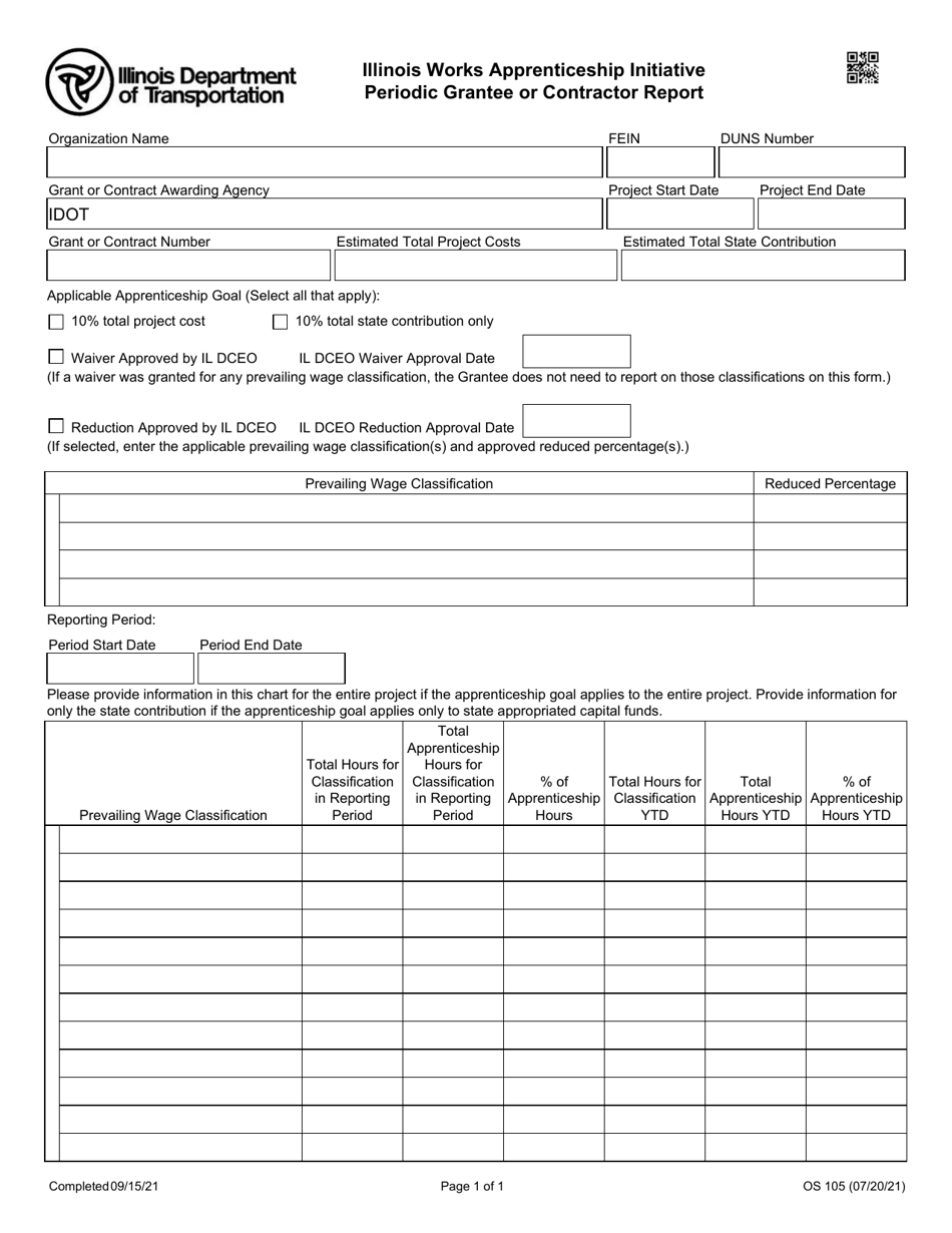 Form OS105 Illinois Works Apprenticeship Initiative Periodic Grantee or Contractor Report - Illinois, Page 1