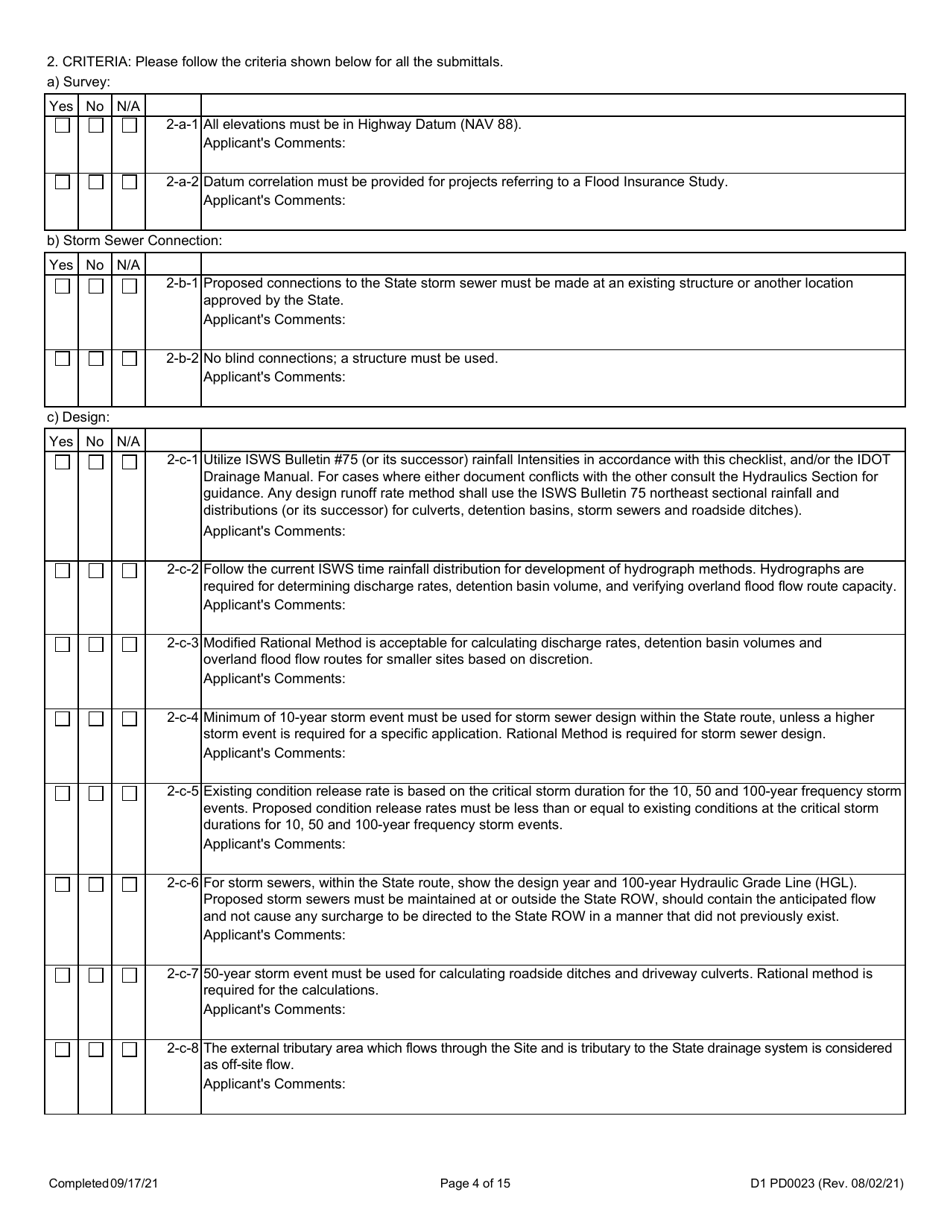 Form D1 PD0023 Drainage Connection Checklist - Illinois, Page 4