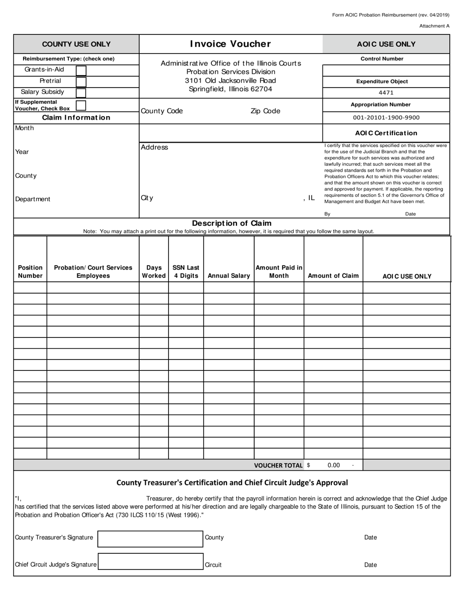 Attachment A Probation Reimbursement Invoice Voucher - Illinois, Page 1