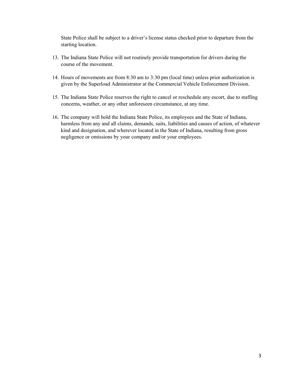 Superload Motor Carrier Escort Agreement - Indiana, Page 3