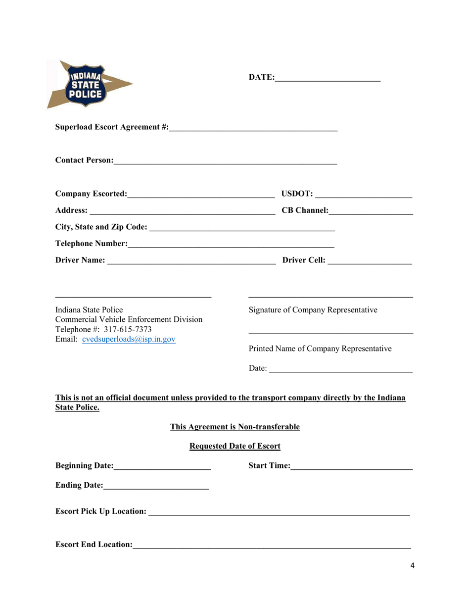 Superload Motor Carrier Escort Agreement - Indiana, Page 4