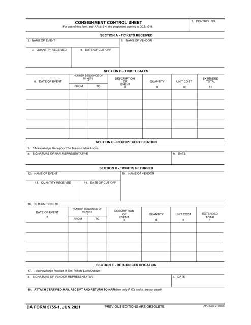 DA Form 5755-1  Printable Pdf