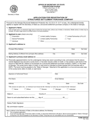 Document preview: Form SSPC001 Application for Registration of Structured Settlement Purchase Company - Georgia (United States)