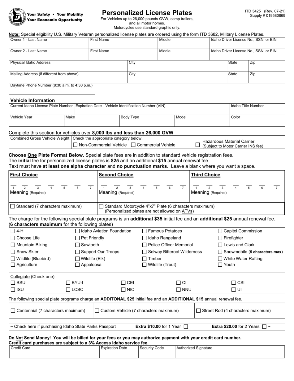 Form ITD3425 Download Fillable PDF or Fill Online Personalized License ...