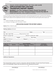 Document preview: Form SP-115 Application for Live Fish Transport/Import Permit - Idaho