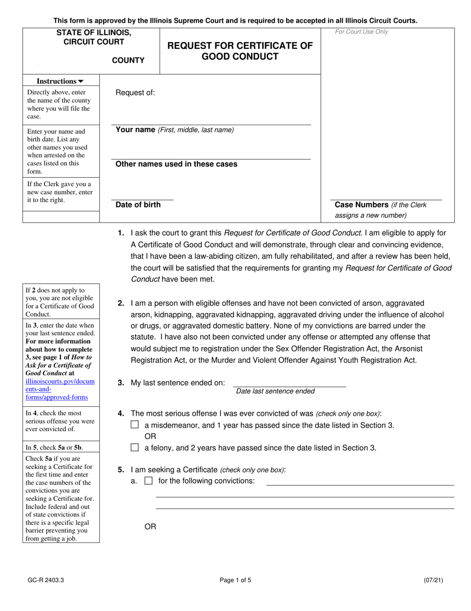 Form GC-R2403.3 Request for Certificate of Good Conduct - Illinois, Page 1