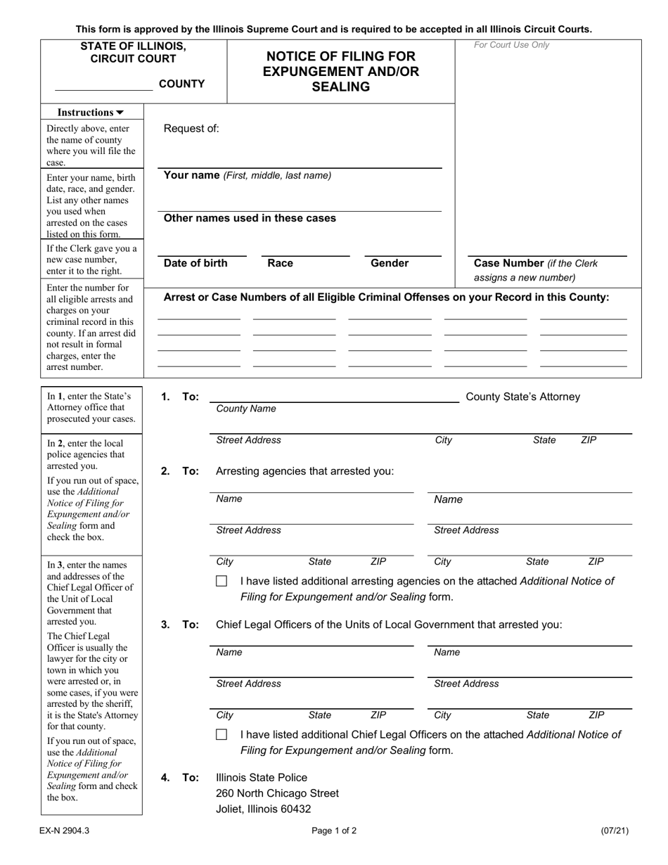Form EX-N2904.3 Notice of Filing for Expungement and / or Sealing - Illinois, Page 1