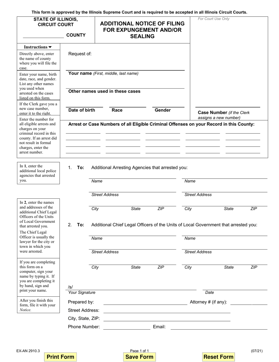 Form EX-AN2910.3 Additional Notice of Filing for Expungement and / or Sealing - Illinois, Page 1