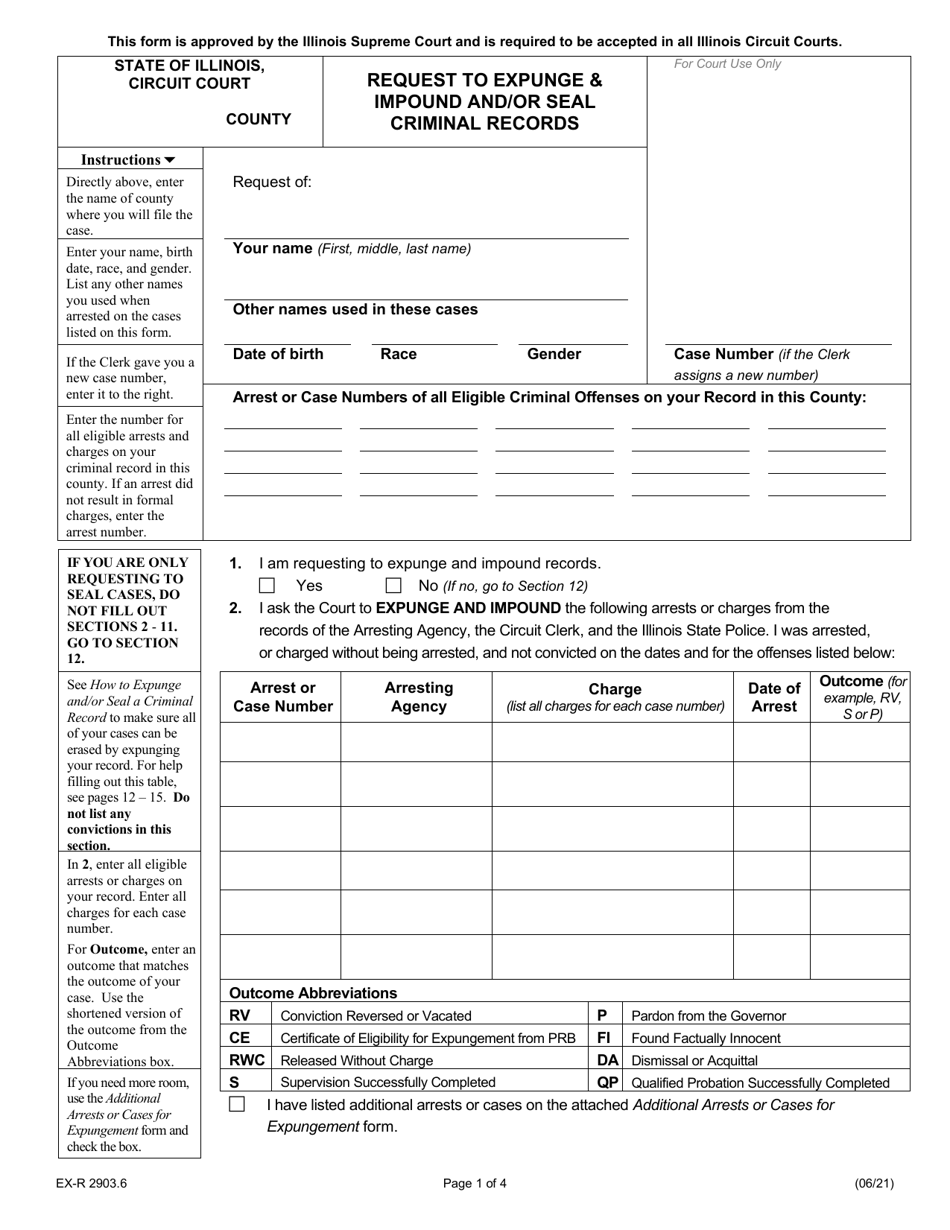 Form EX-R2903.6 Request to Expunge  Impound and / or Seal Criminal Records - Illinois, Page 1