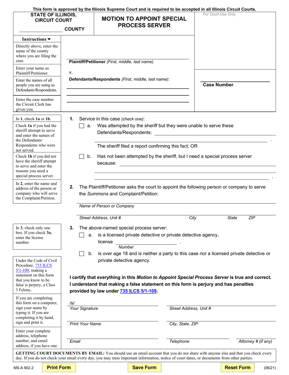 Form MS-A902.2 Motion to Appoint Special Process Server - Illinois, Page 1