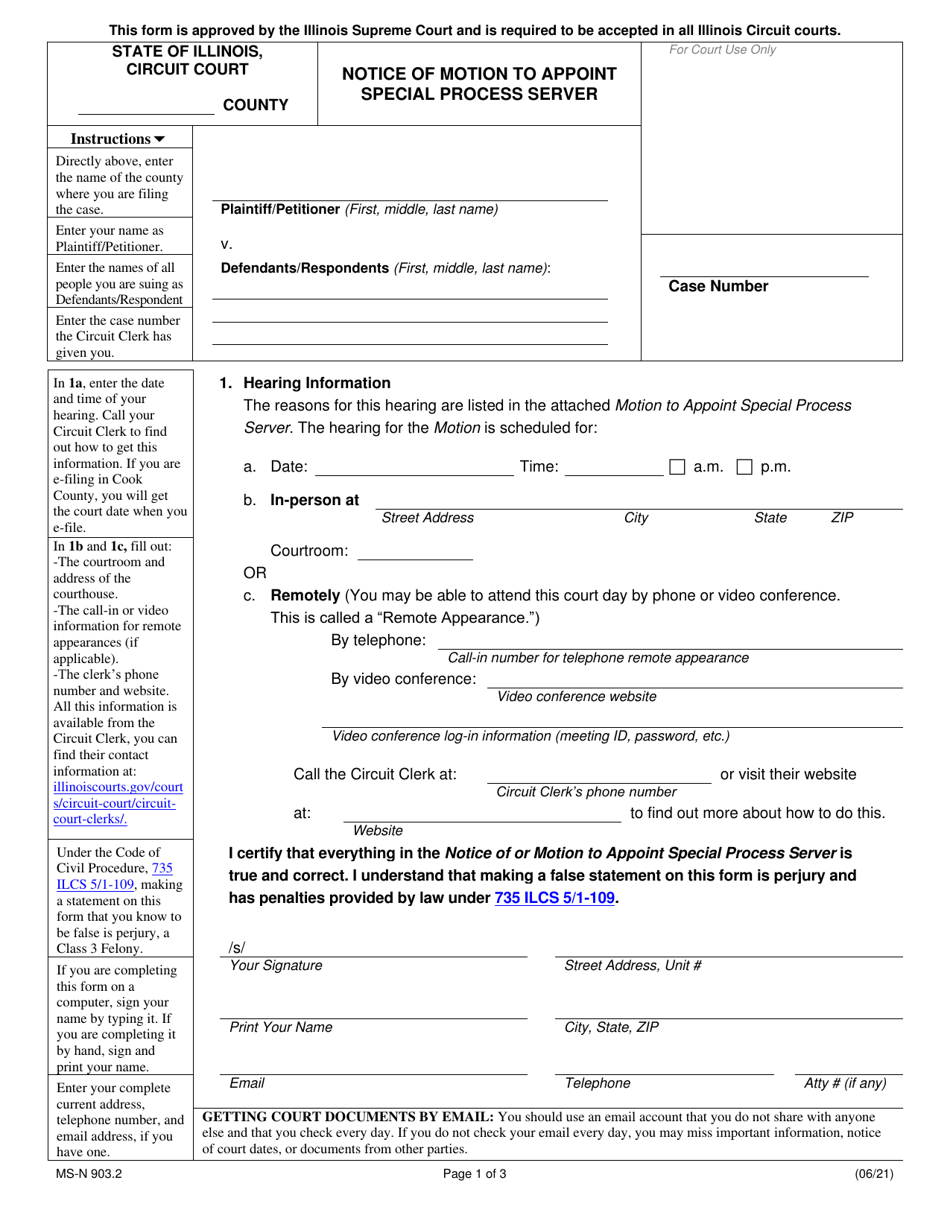 Form MS-N903.2 Notice of Motion to Appoint Special Process Server - Illinois, Page 1