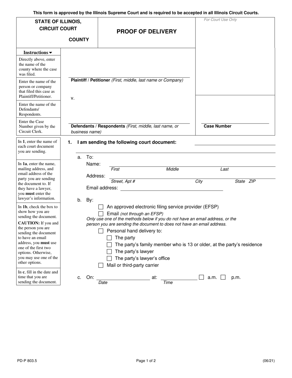 Form PD-P803.5 Proof of Delivery - Illinois, Page 1