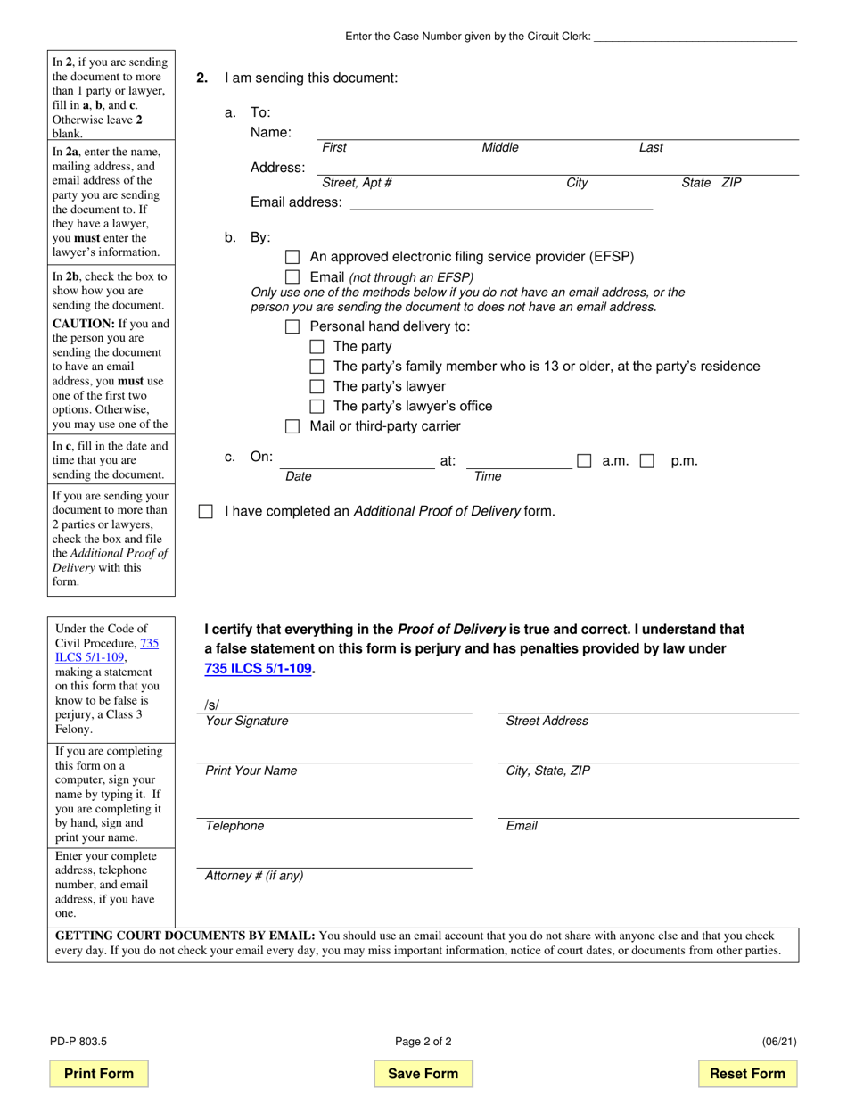 Form PD-P803.5 Proof of Delivery - Illinois, Page 2