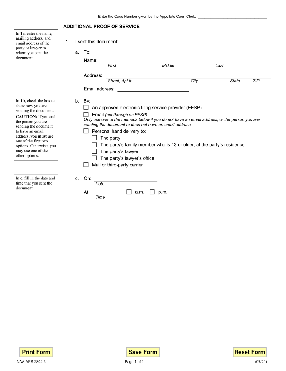Form NAA-APS2804.3 Additional Proof of Service - Illinois, Page 1