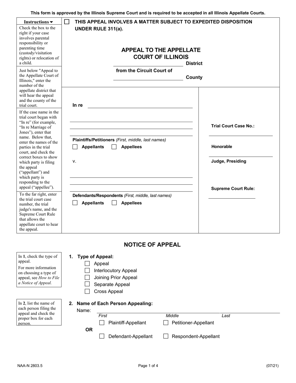 Form NAA-N2803.5 Notice of Appeal - Illinois, Page 1