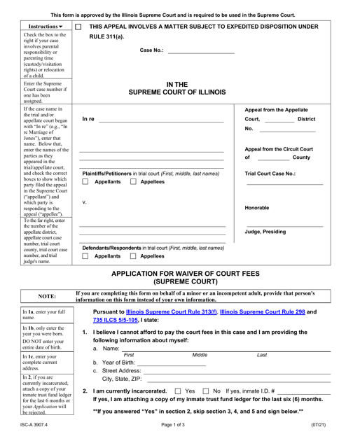 Form ISC-A3907.4 Application for Waiver of Court Fees (Supreme Court) - Illinois