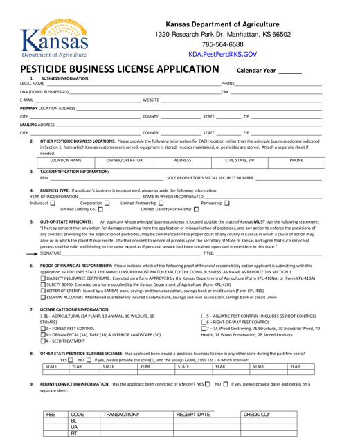 Pesticide Business License Application - Kansas Download Pdf
