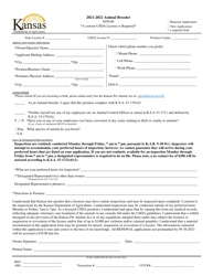 Document preview: Animal Breeder License Application - Kansas, 2022