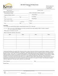Document preview: Temporary Pet Shop License Application - Kansas, 2022