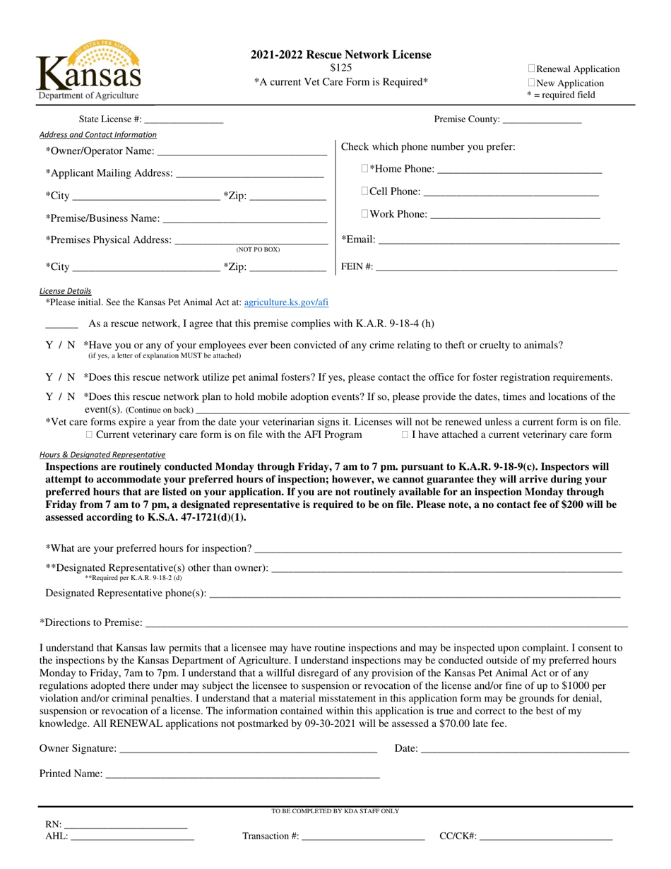 Rescue Network License Application - Kansas, Page 1