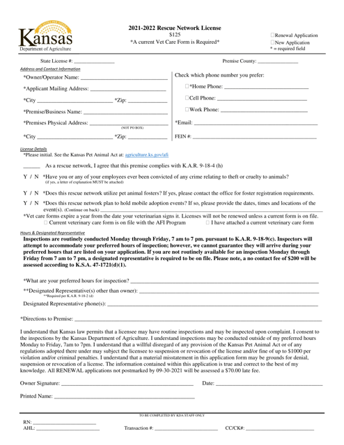 Rescue Network License Application - Kansas, 2022