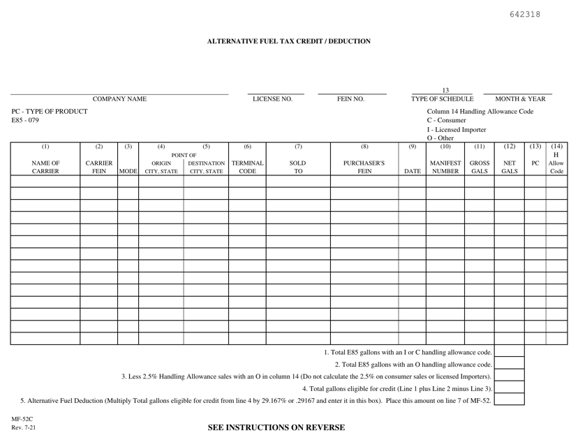 Form MF-52C Schedule 13 Alternative Fuel Tax Credit/Deduction - Kansas
