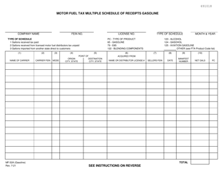 Form MF-52A GASOLINE Motor Fuel Tax Multiple Schedule of Receipts Gasoline - Kansas