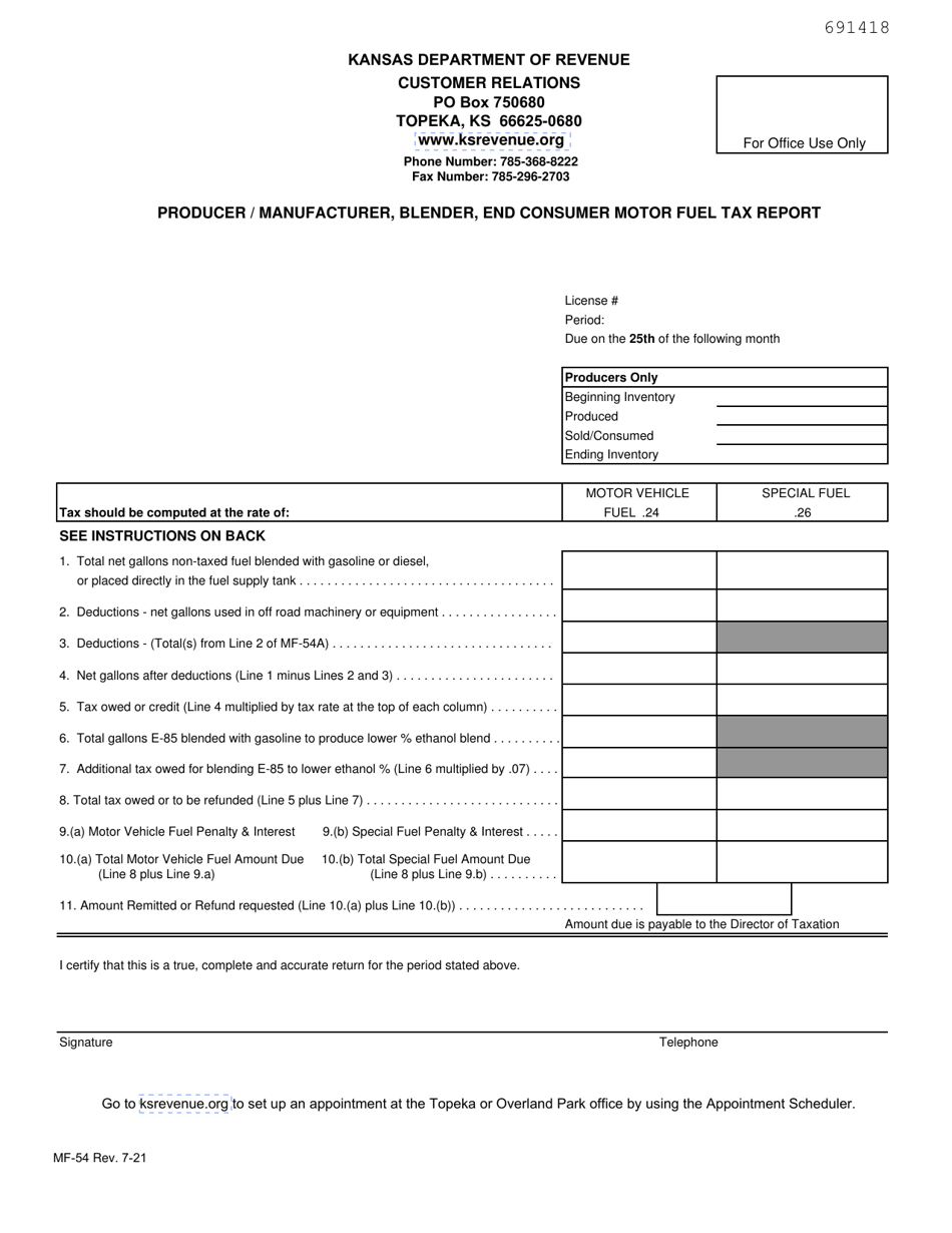 Form MF54 Download Fillable PDF or Fill Online Producer/Manufacturer