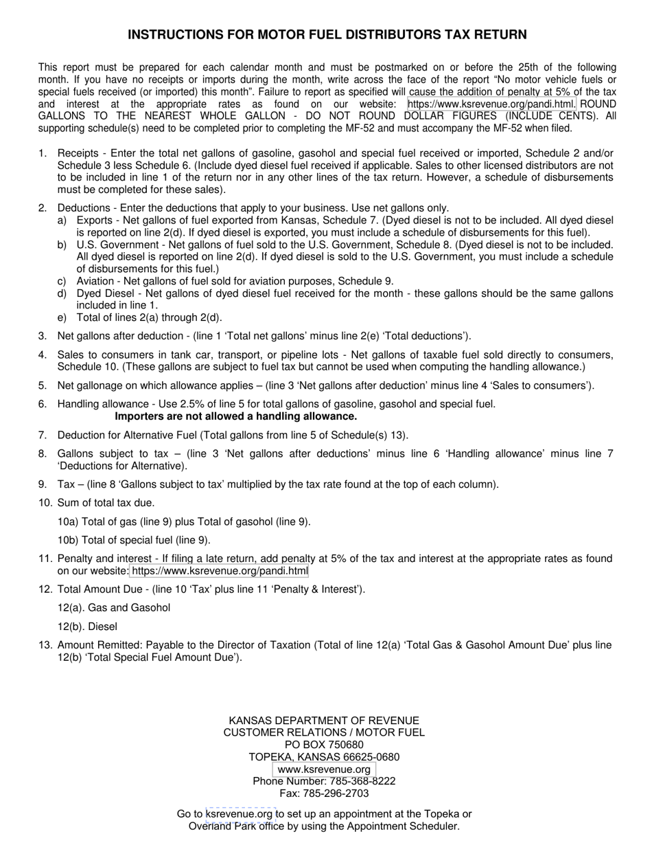 Form MF-52 Distributors Tax Return - Kansas, Page 2