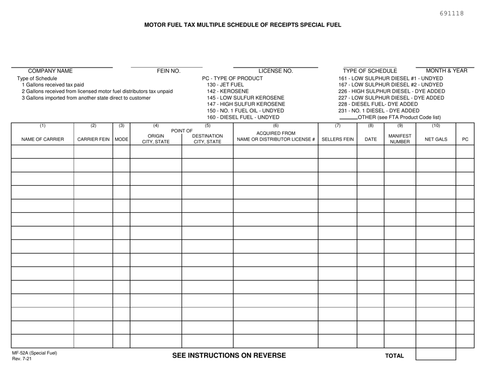 Form MF-52A (SPECIAL FUEL) Motor Fuel Tax Multiple Schedule of Receipts Special Fuel - Kansas, Page 1