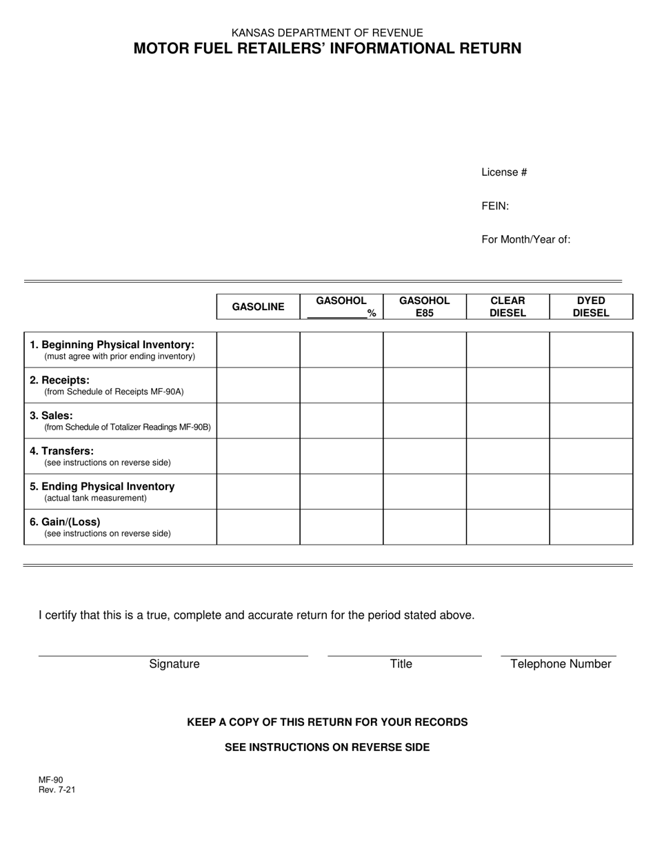 Form MF90 Download Fillable PDF or Fill Online Motor Fuel Retailers' Informational Return