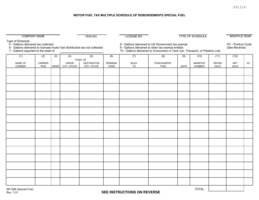 Form MF-52B (SPECIAL FUEL) Motor Fuel Tax Multiple Schedule of Disbursements Special Fuel - Kansas