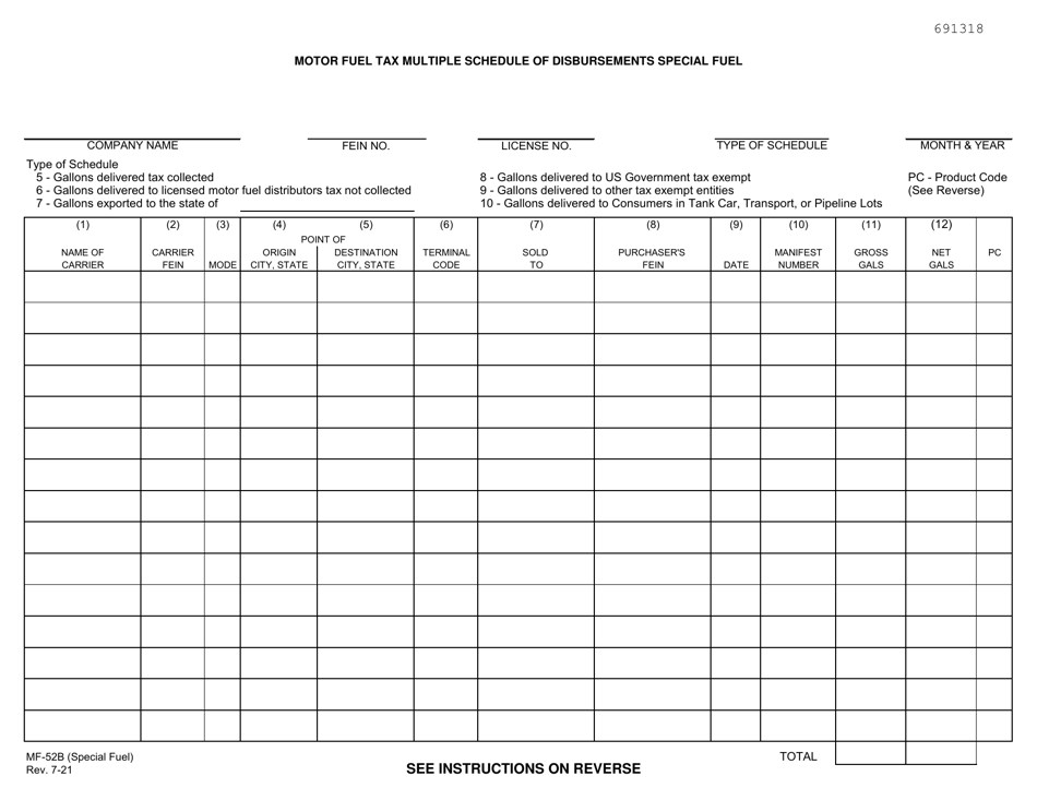 Form MF-52B (SPECIAL FUEL) Motor Fuel Tax Multiple Schedule of Disbursements Special Fuel - Kansas, Page 1