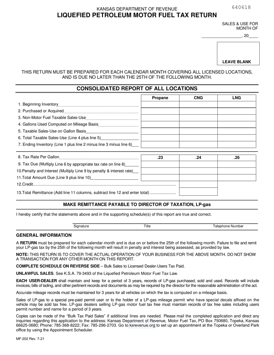 Form MF-202 Liquefied Petroleum Motor Fuel Tax Return - Kansas, Page 1