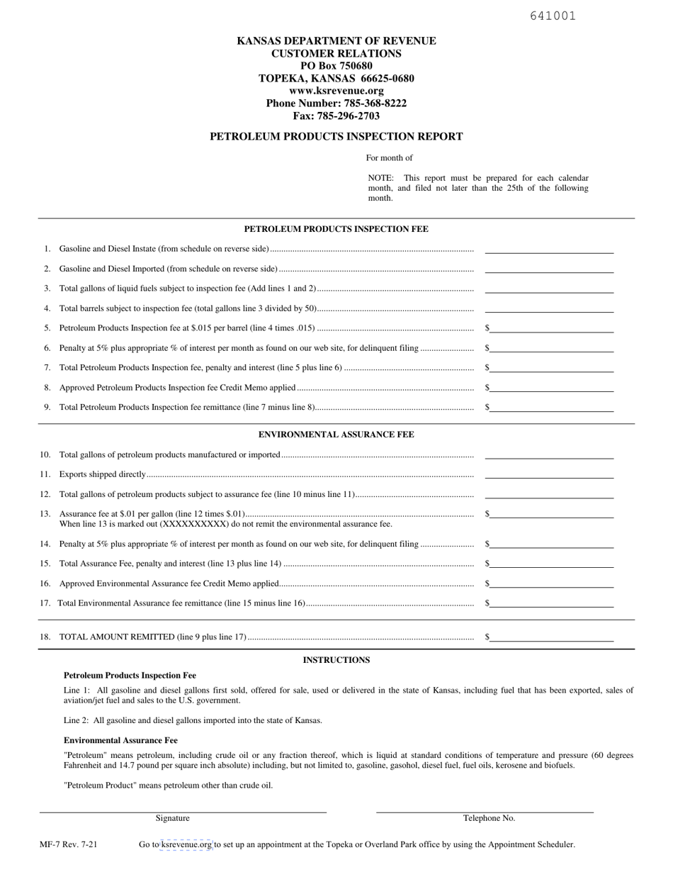 Form MF-7 Petroleum Products Inspection Report - Kansas, Page 1