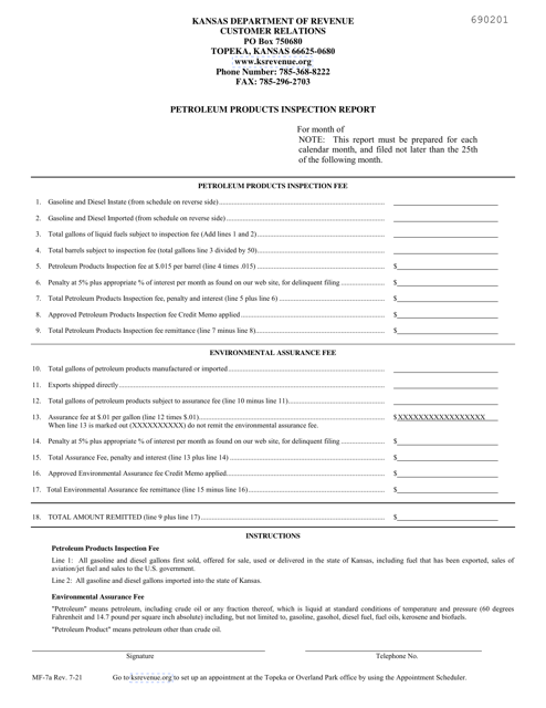 Form MF-7A Petroleum Products Inspection Report - Kansas